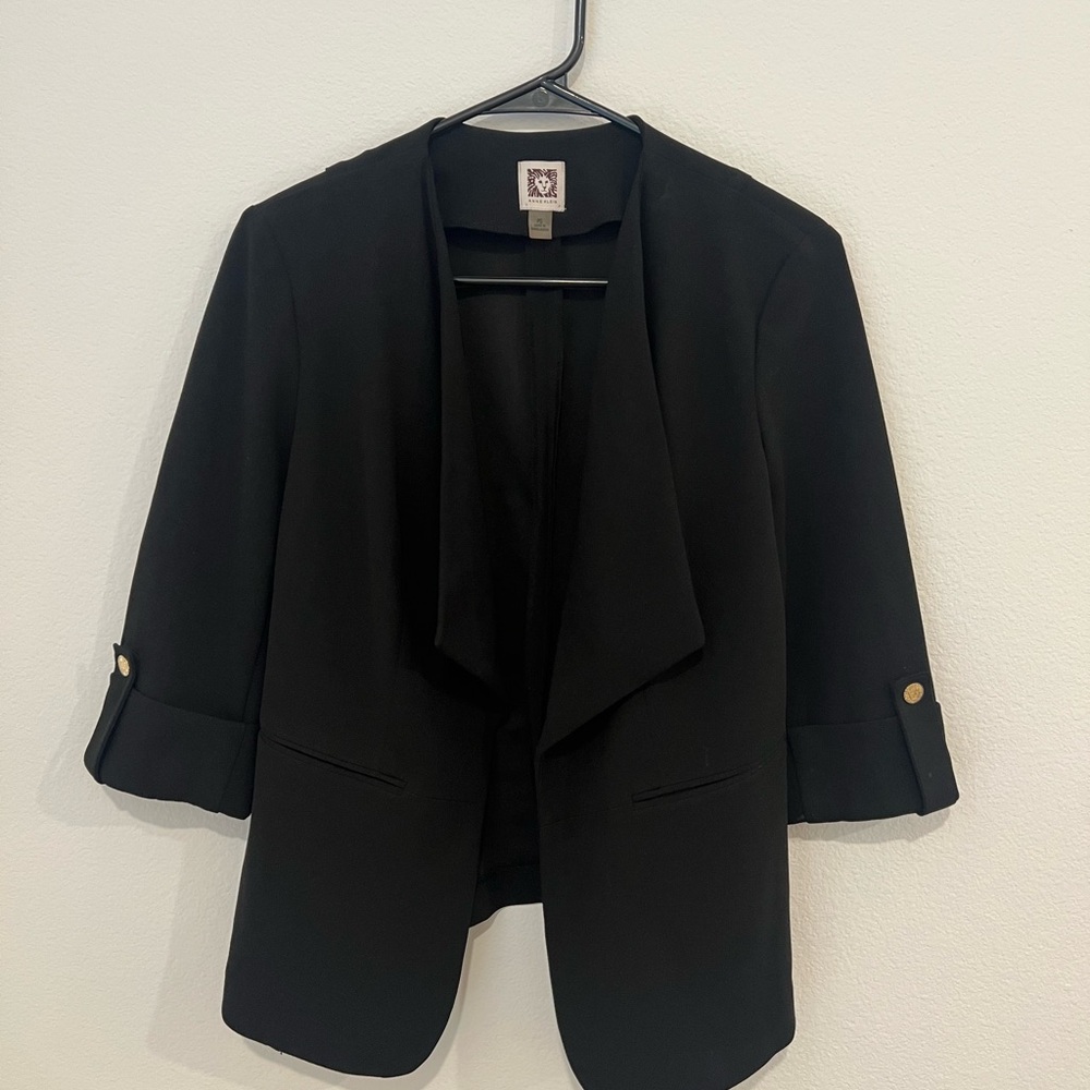 Black Draped Open-Front Women's Blazer by Anne Kline Size Petite small